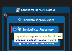 Skärmbild som visar hur du expanderar en nod i en kodkarta.