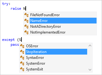 Skärmbild som visar undantagsavslut i Visual Studio-redigeraren.