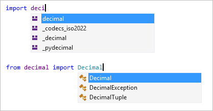 Skärmbild som visar importen och från slutförande av importen i Visual Studio-redigeraren.