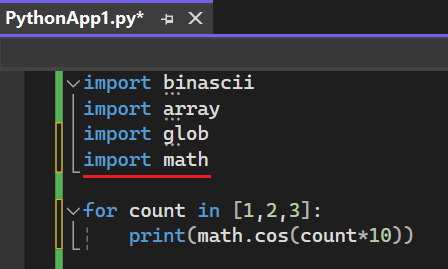 Skärmbild som visar importuttryck som lagts till efter att kommandot har körts från den smarta taggen i Visual Studio 2022.