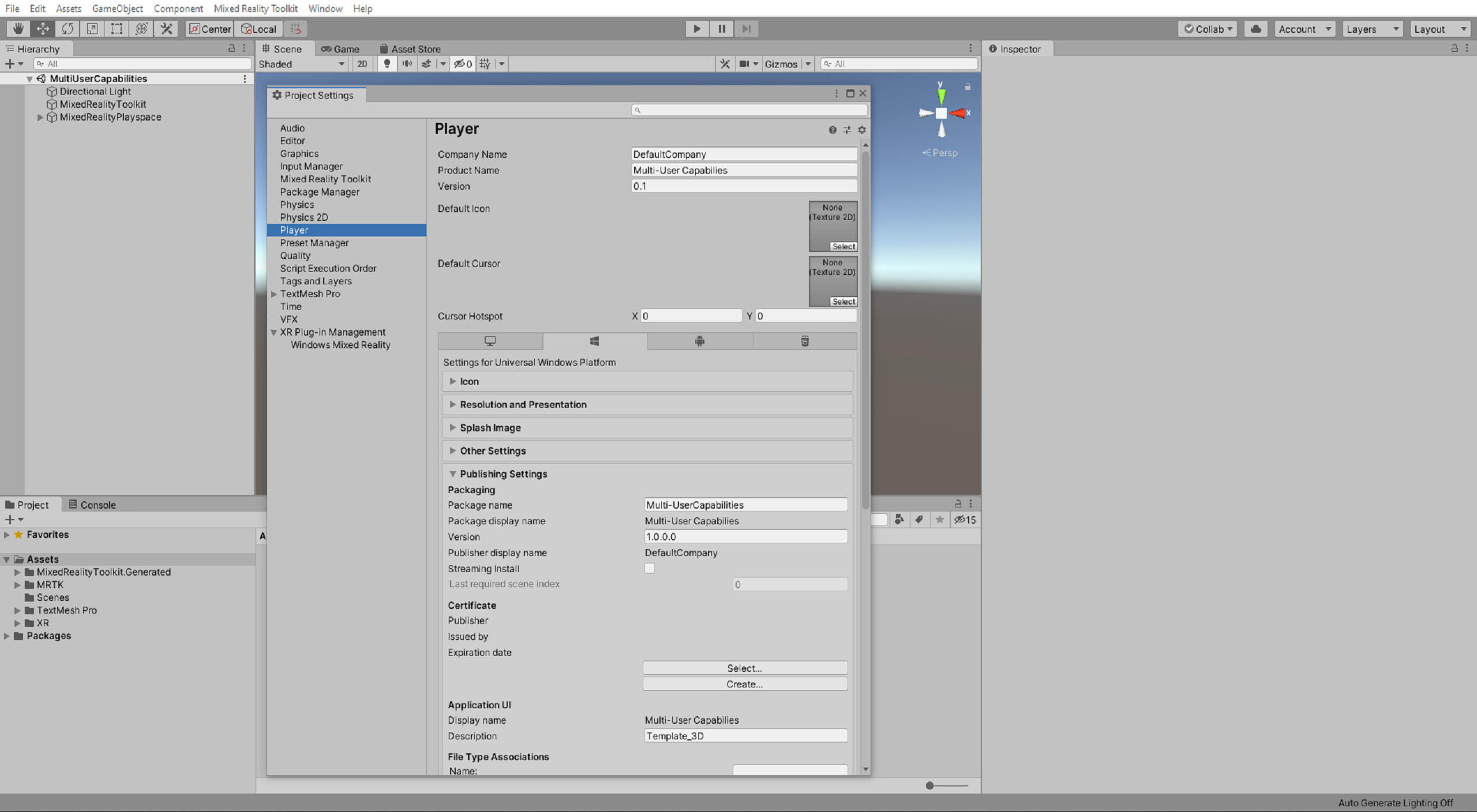 Unity Player-inställningar